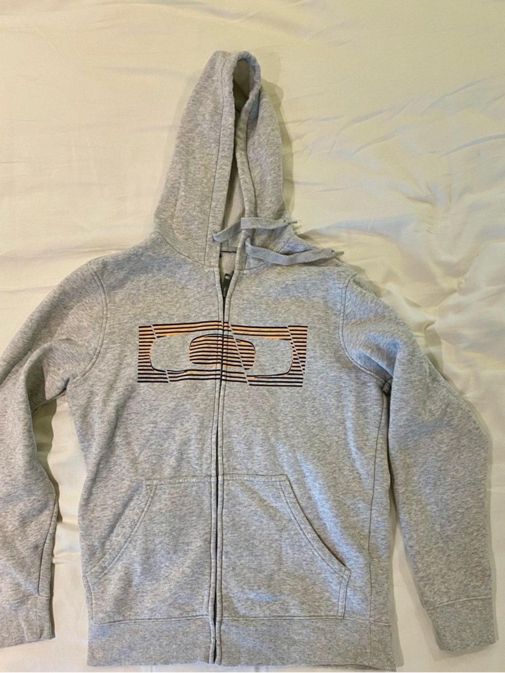 Oakley Gray Men's Full-Zip Hooded Sweater with Striped Logo‎ Graphic